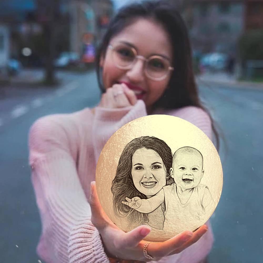 Photo Moon Lamp, Custom 3D Photo Light, For Mom - Touch Two Colors 10-15cm