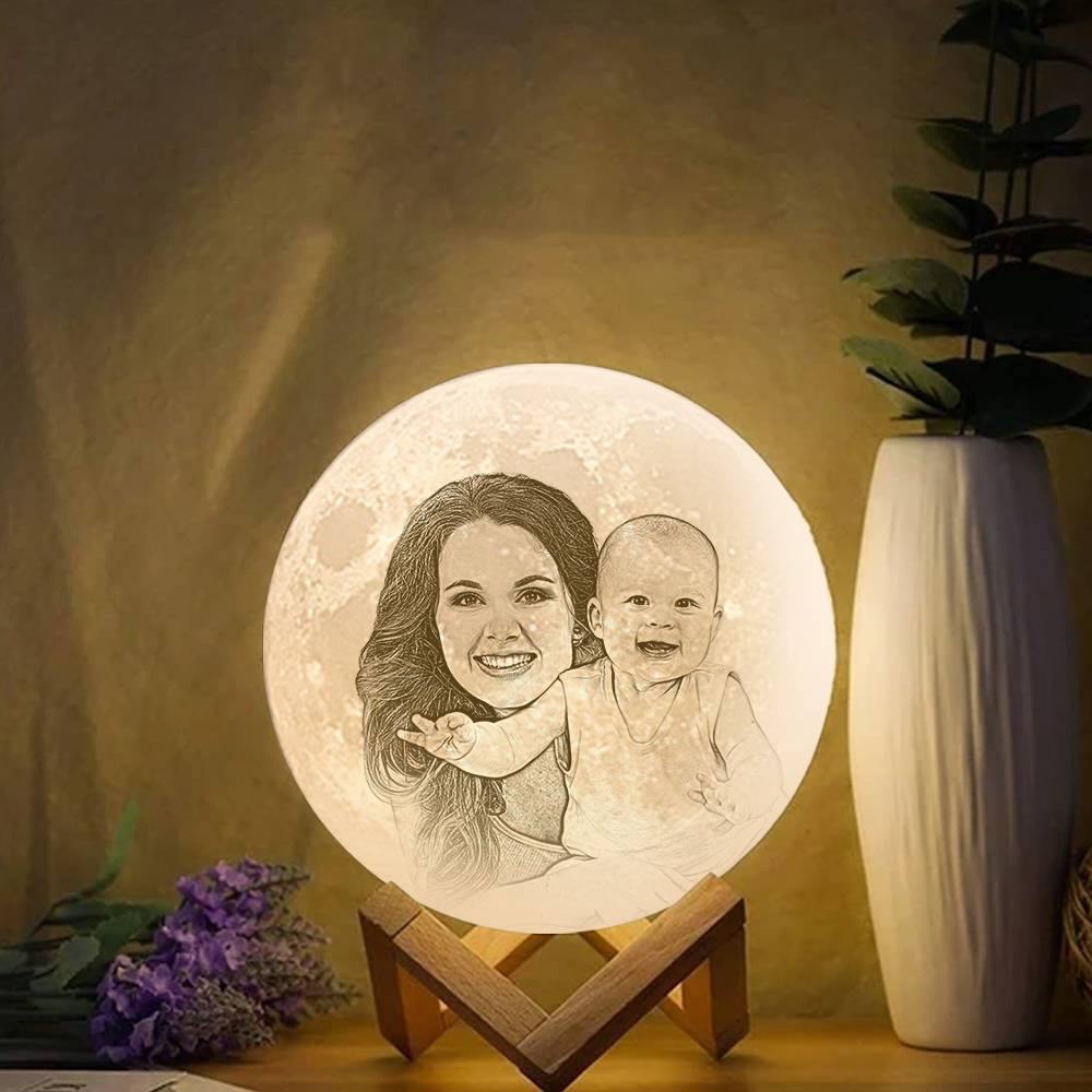 Photo Moon Lamp, Custom 3D Photo Light, For Mom - Touch Two Colors 10-15cm