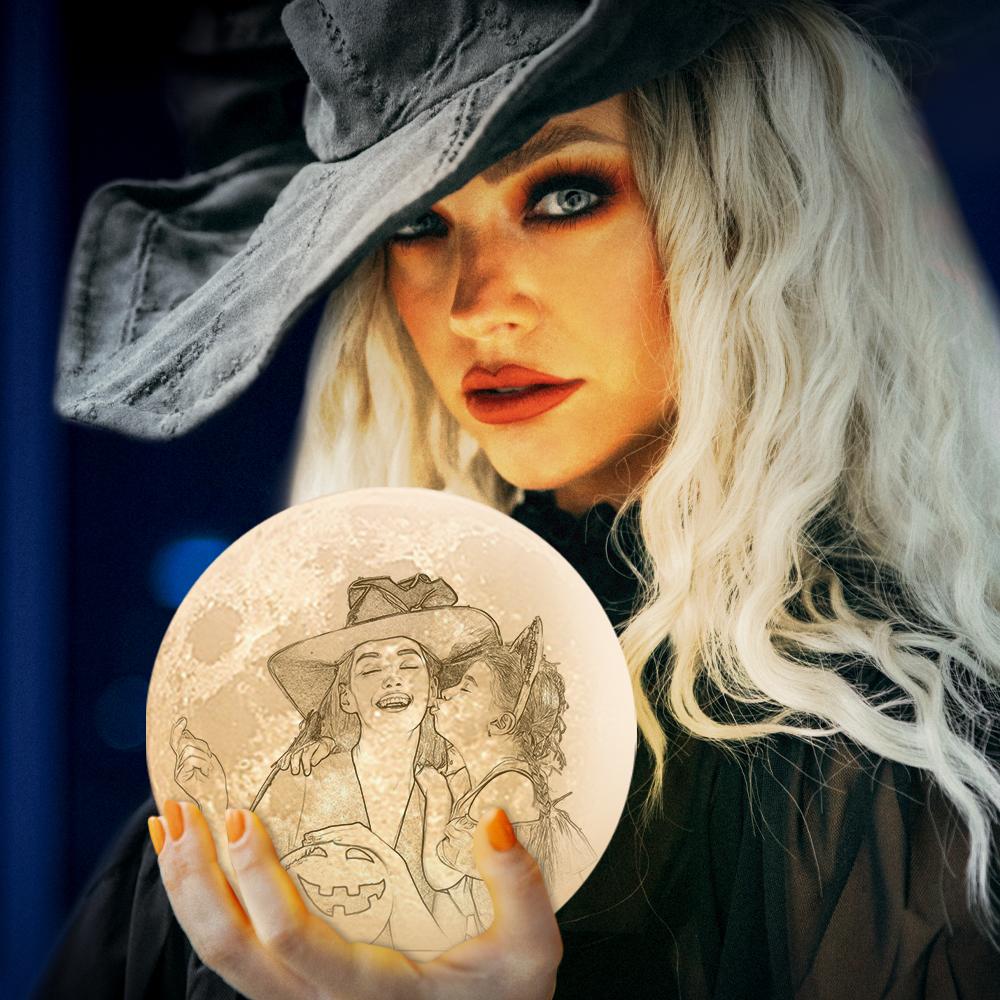 Magic Halloween 3D Printing Moon Light Photo Engraved - Touch Two Colors（10-15cm）