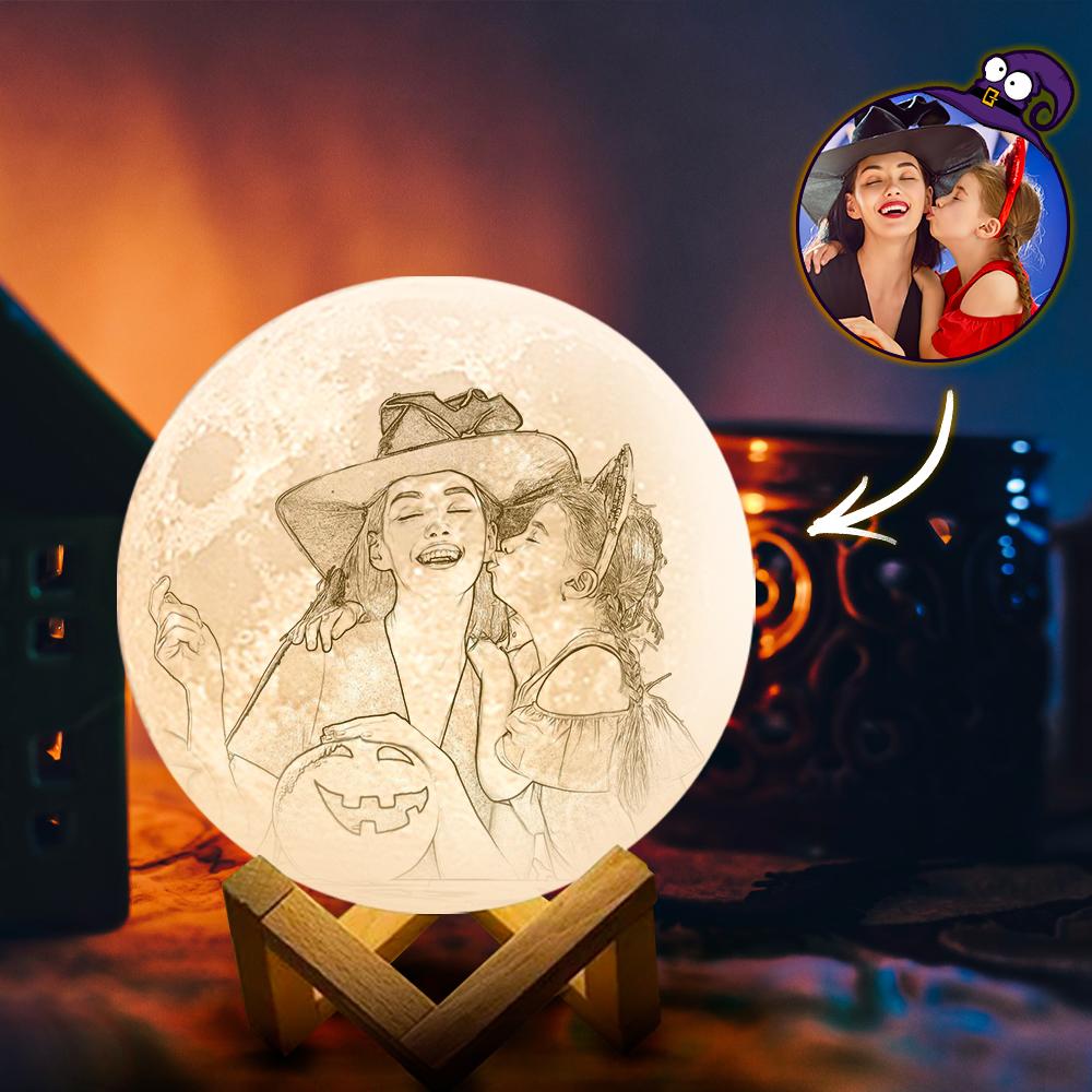 Magic Halloween 3D Printing Moon Light Photo Engraved - Touch Two Colors（10-15cm）