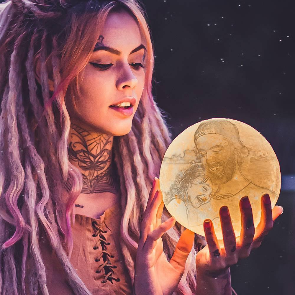 Photo Moon Lamp, Custom 3D Photo Light, Lamp Moon - Touch Two Colors