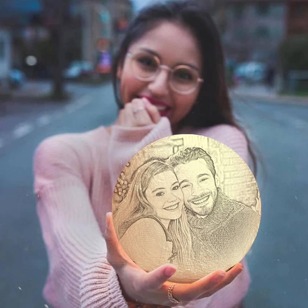 Photo Moon Lamp, Custom 3D Photo Light, Lamp Moon Couple's Gift - Touch Two Colors 15cm Available