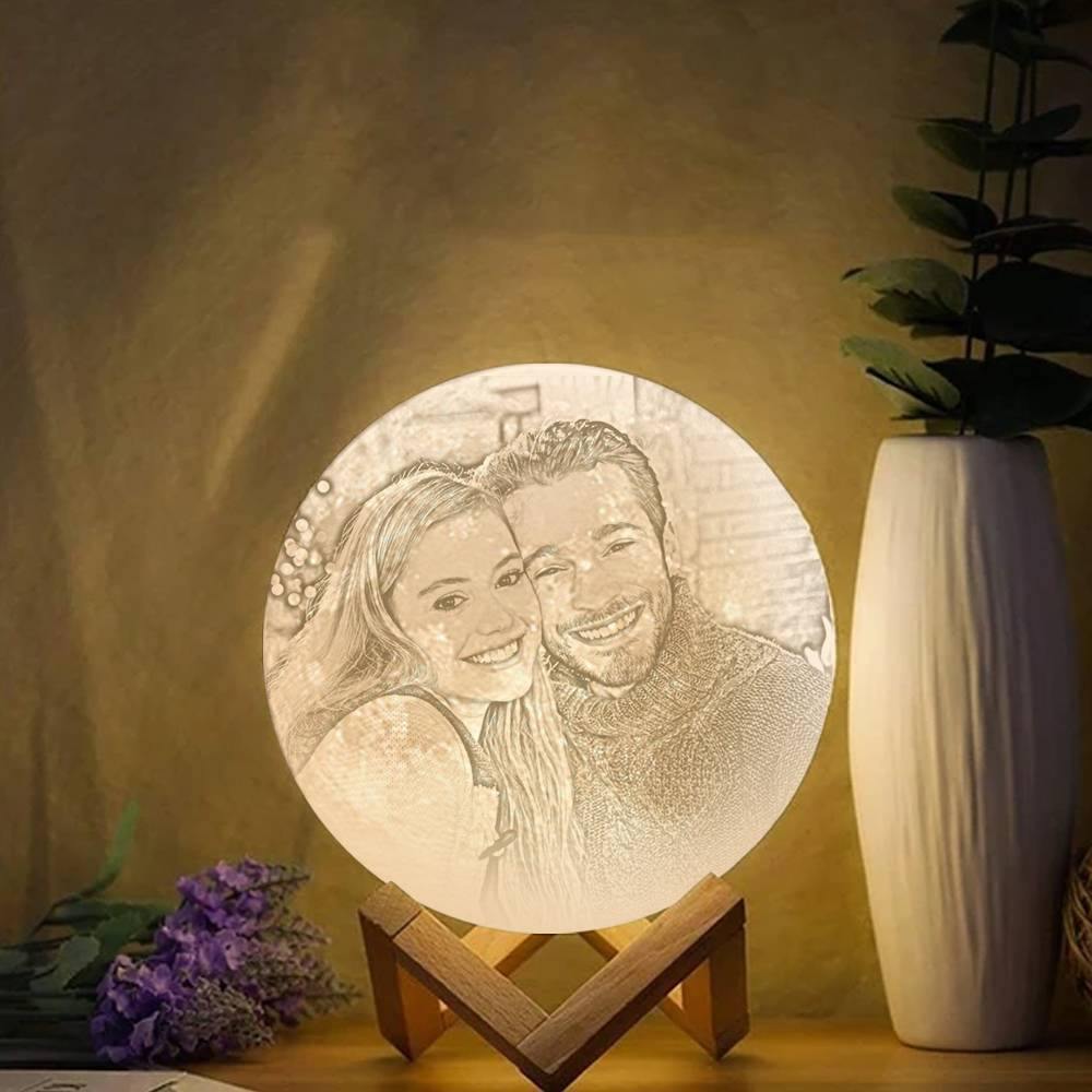 Photo Moon Lamp, Custom 3D Photo Light, Lamp Moon Couple's Gift - Touch Two Colors 15cm Available