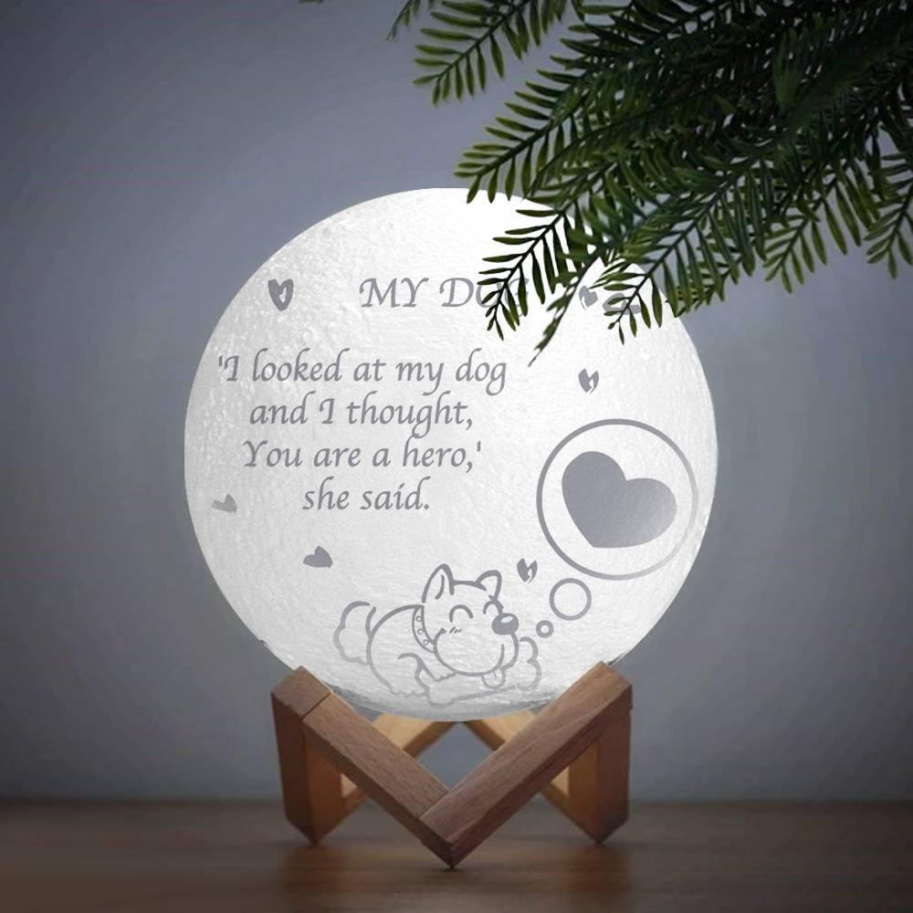 Photo Moon Lamp, Custom 3D Photo Light, Lamp Moon Cute Dog - Touch Two Colors 15cm Available