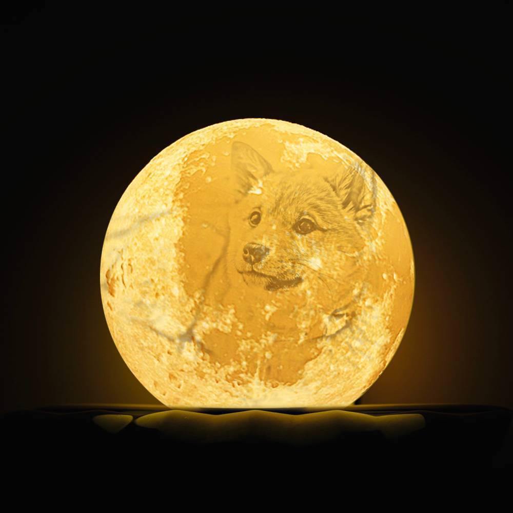 Photo Moon Lamp, Custom 3D Photo Light, Lamp Moon Cute Dog - Touch Two Colors 15cm Available