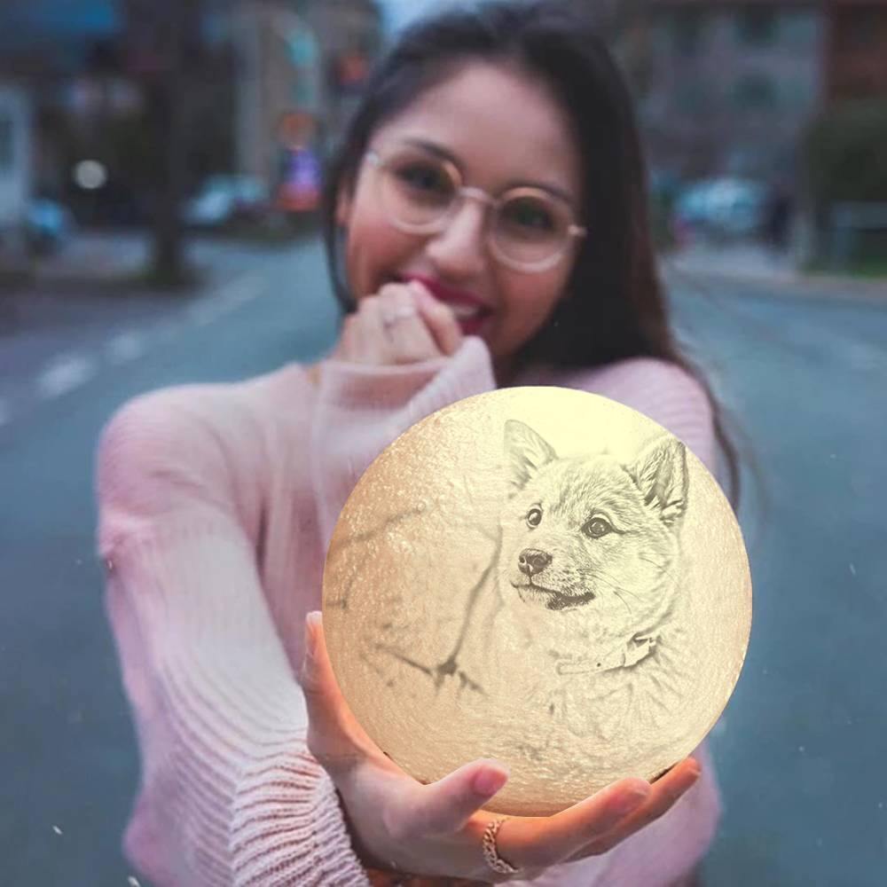 Photo Moon Lamp, Custom 3D Photo Light, Lamp Moon Cute Dog - Touch Two Colors 15cm Available