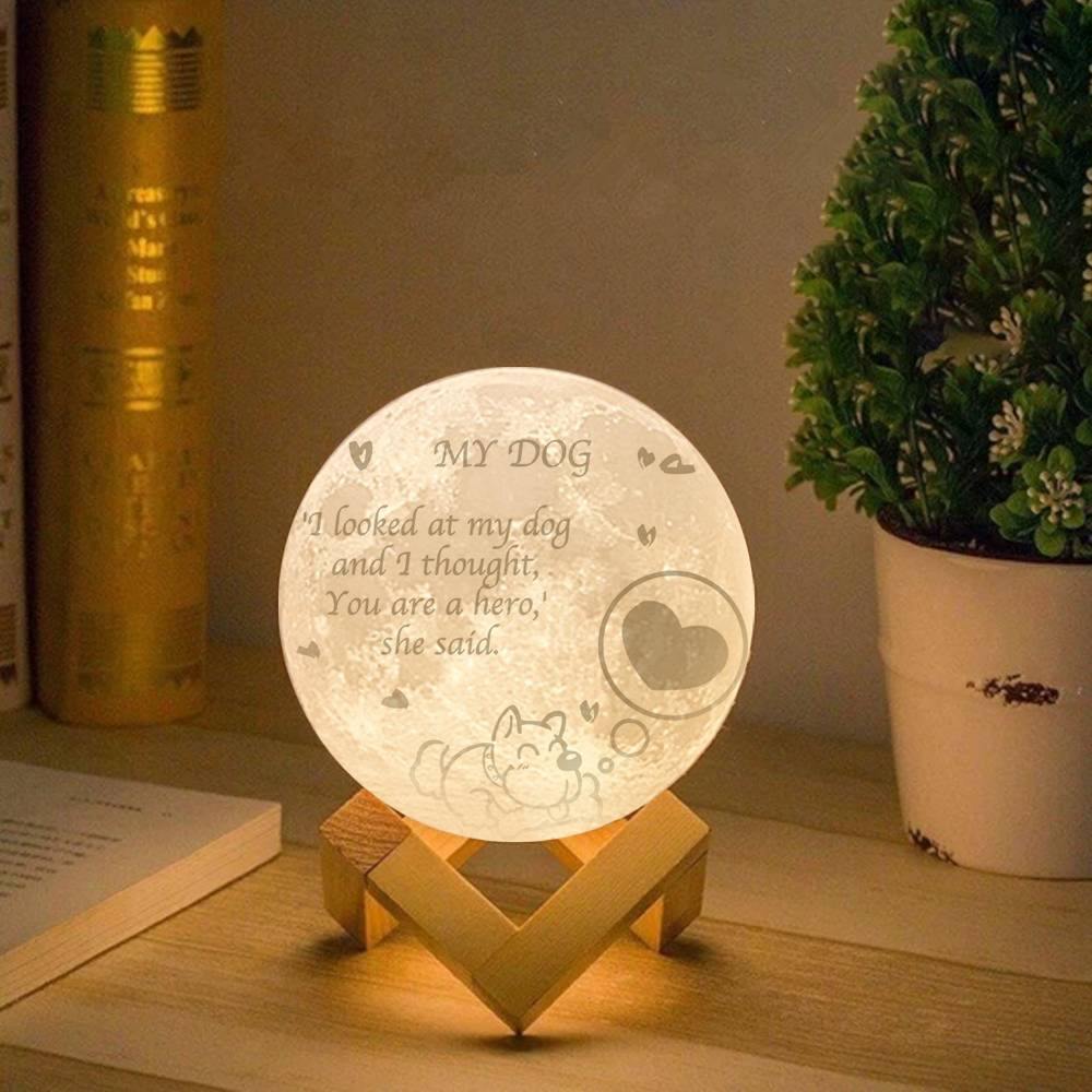 Photo Moon Lamp, Custom 3D Photo Light, Lamp Moon Cute Dog - Touch Two Colors 15cm Available