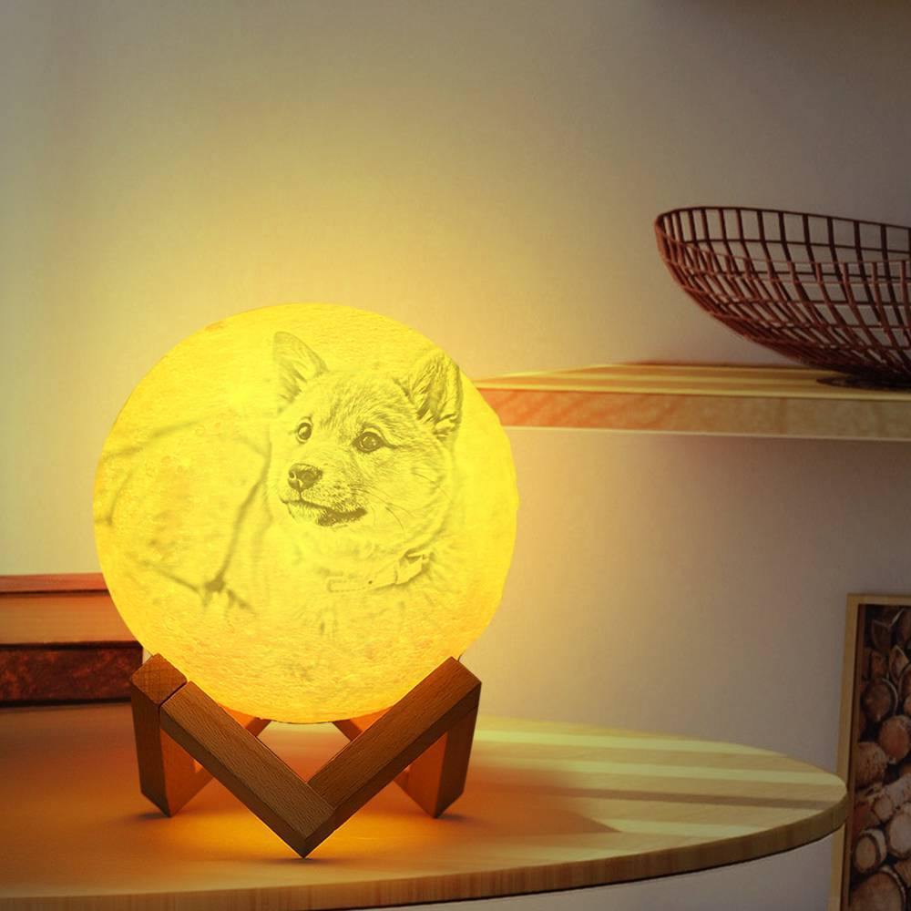 Photo Moon Lamp, Custom 3D Photo Light, Lamp Moon Cute Dog - Touch Two Colors 15cm Available