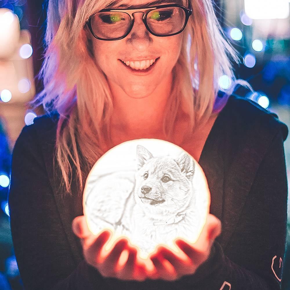 Photo Moon Lamp, Custom 3D Photo Light, Lamp Moon Cute Dog - Touch Two Colors 15cm Available