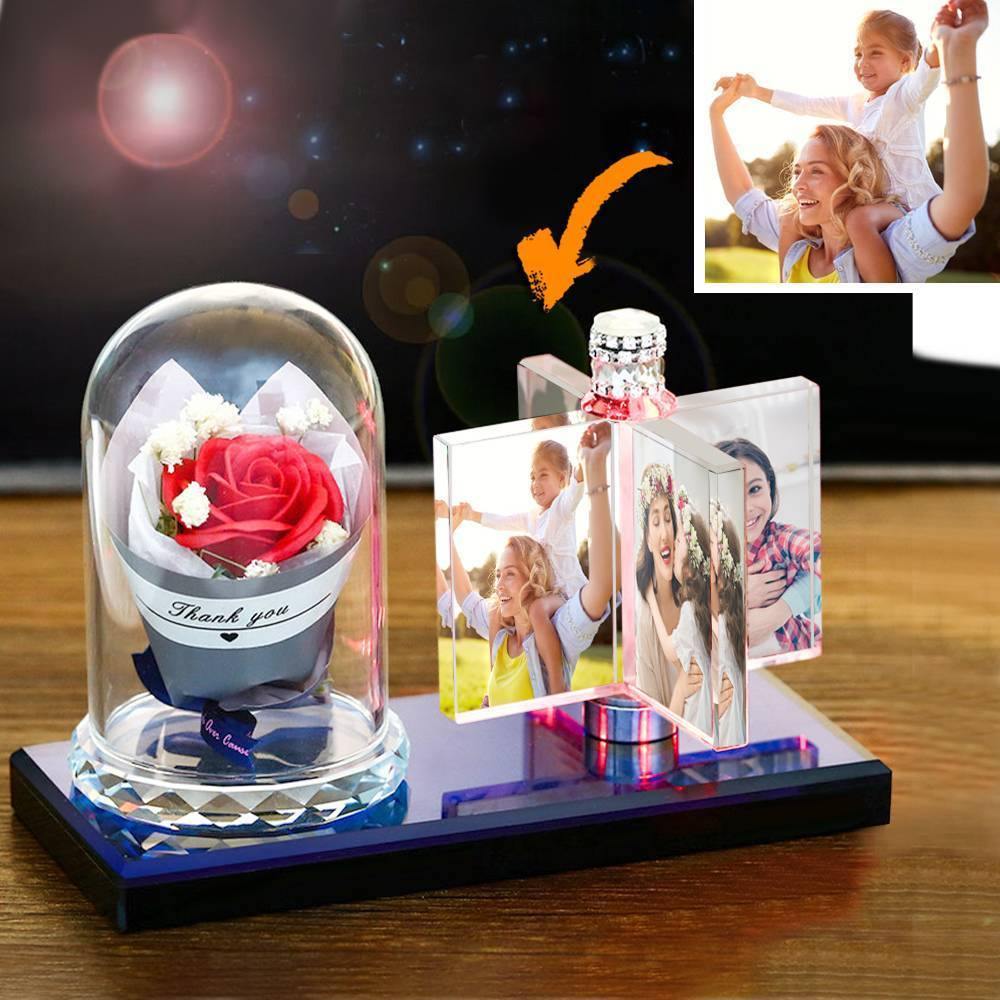 Custom Rotating Windmill Photo Frame Crystal Decor Gift with Romantic Flower