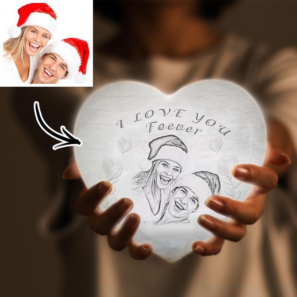 Christmas Gifts Photo Moon Lamp Custom 3D Photo Light Lamp Moon Heart Shape for Mother - Touch Three Colors 4.72inch 5.9inch