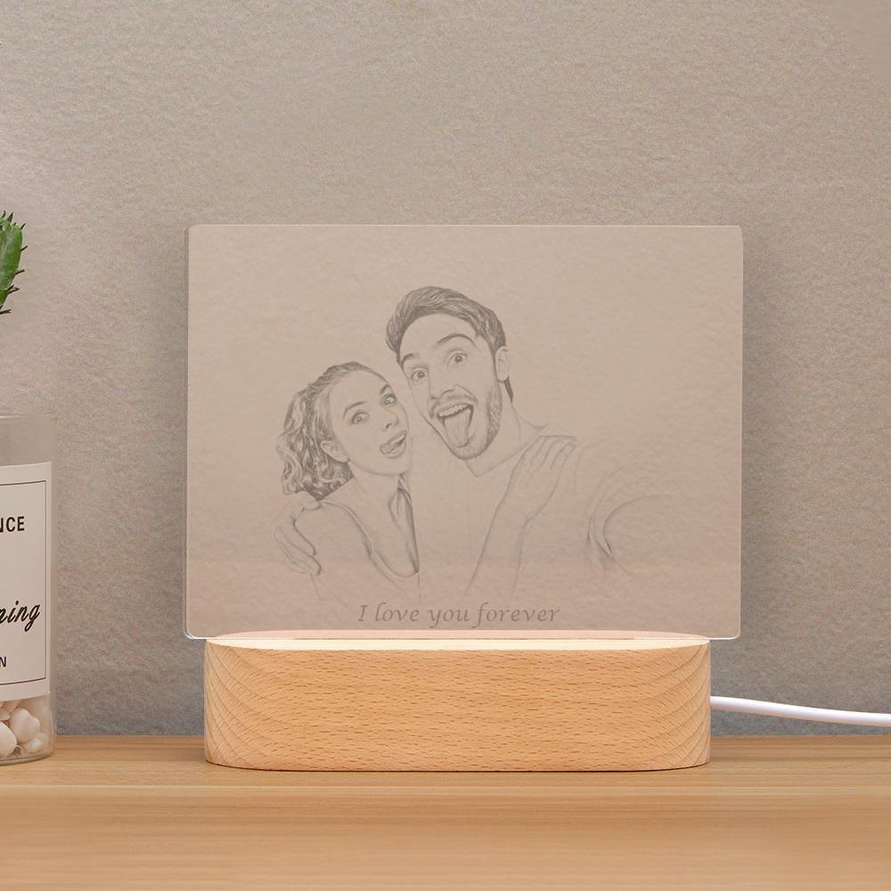 Personalized Photo Engraved Night Light Couple Theme