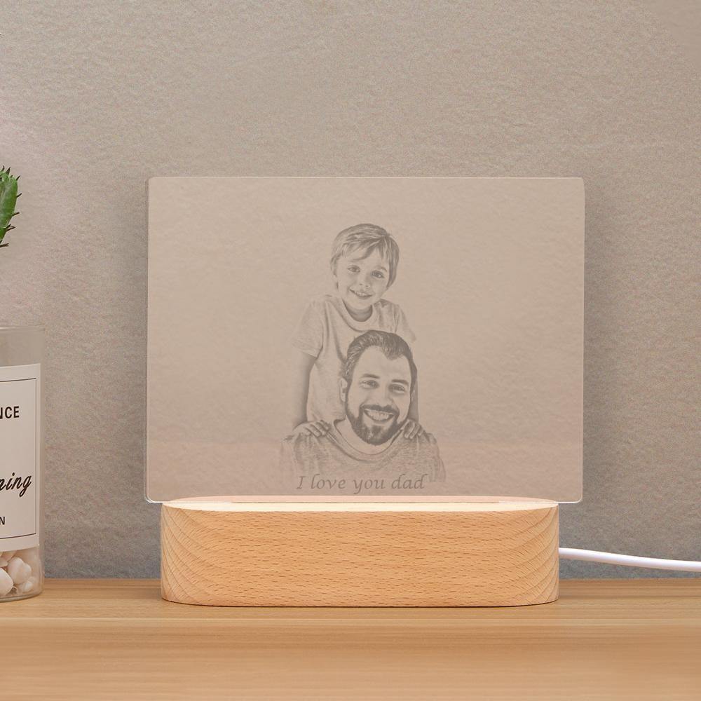 Personalized Photo Engraved Night Light Father Theme