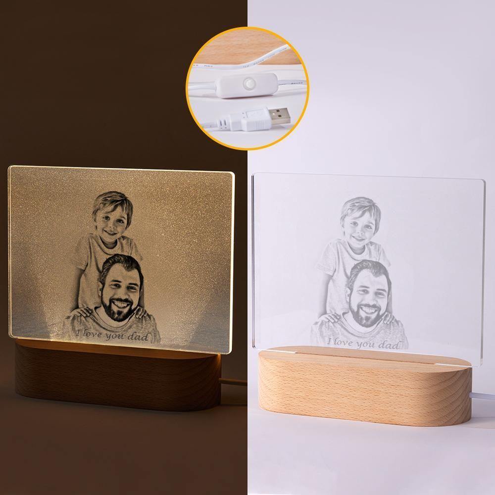 Personalized Photo Engraved Night Light Father Theme