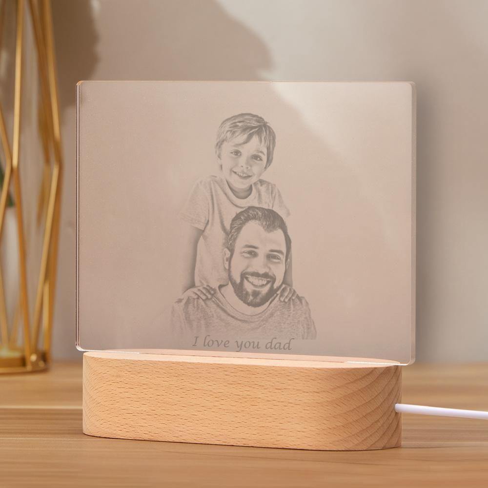 Personalized Photo Engraved Night Light Father Theme
