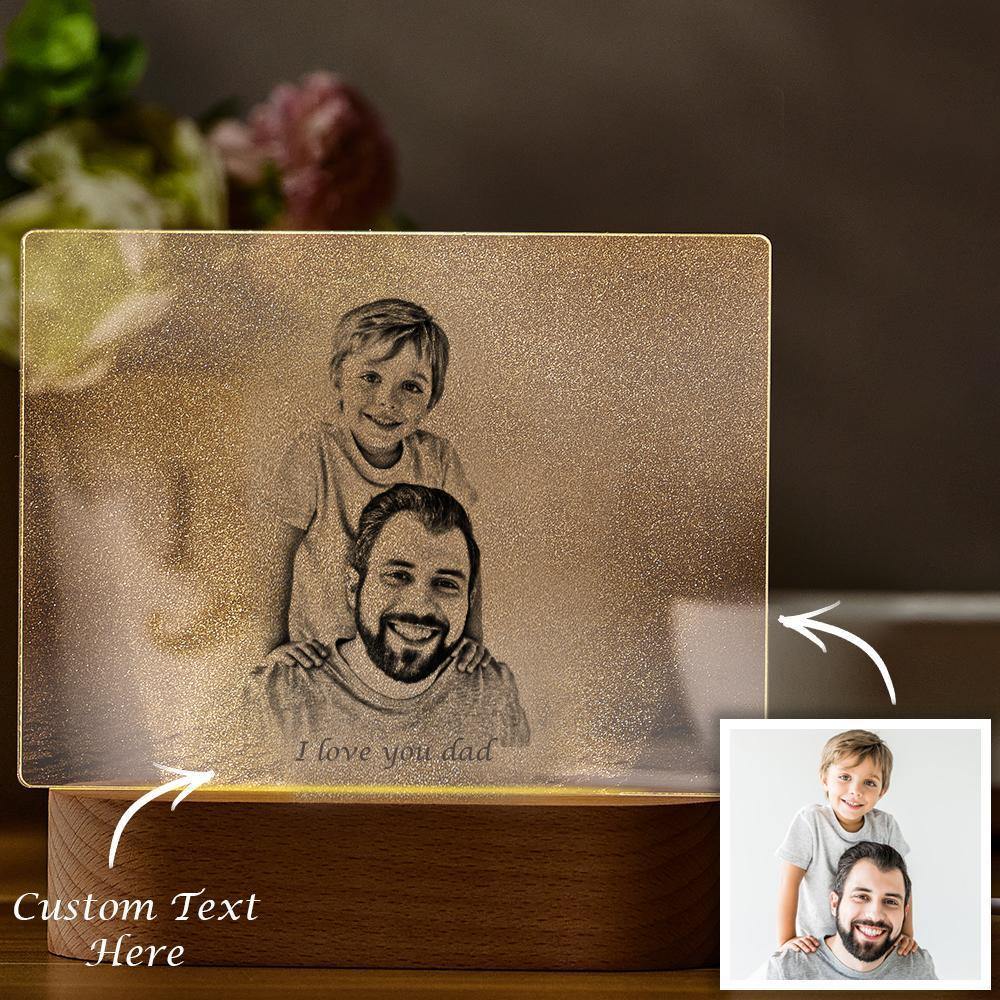 Personalized Photo Engraved Night Light Father Theme