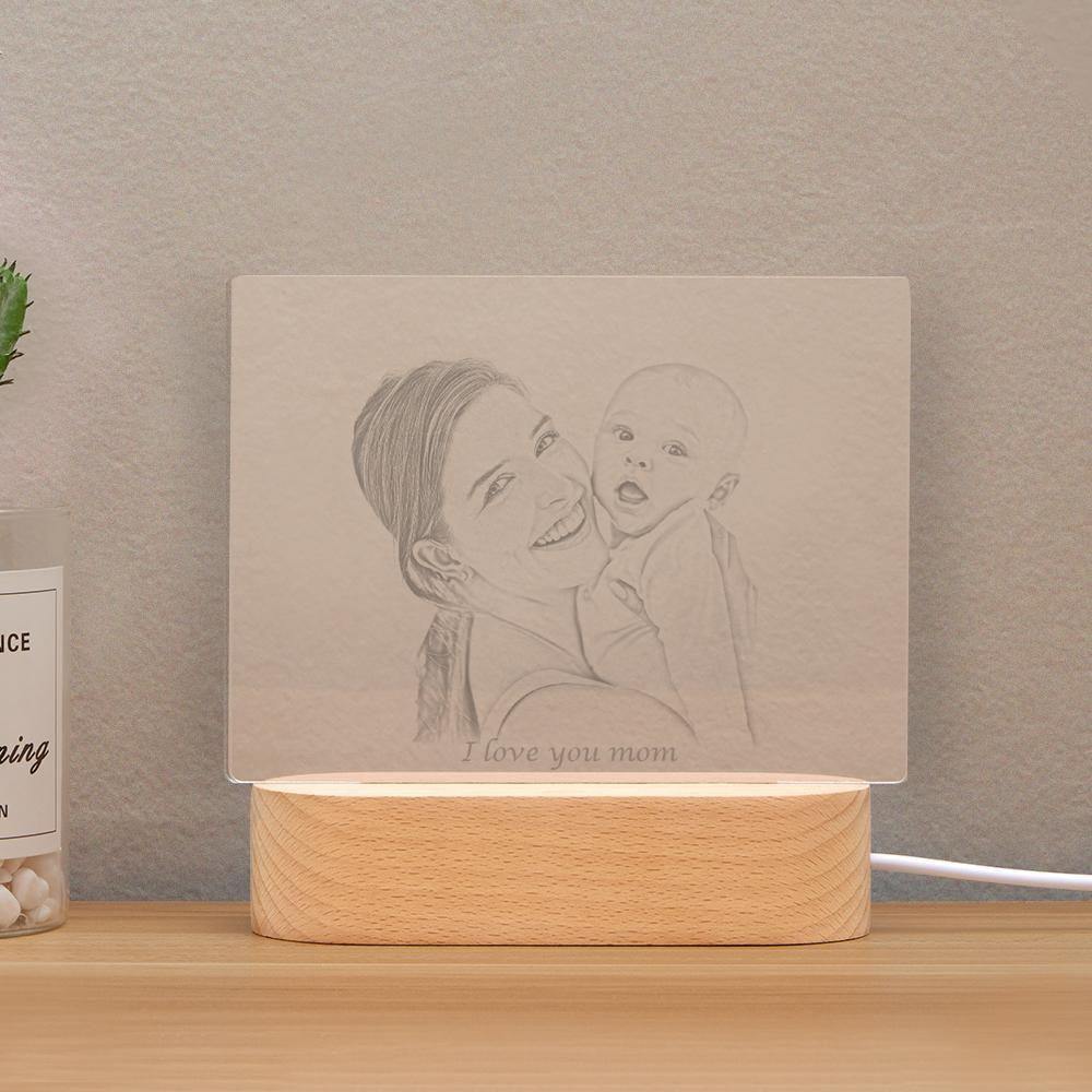 Personalized Photo Engraved Night Light Mother Theme