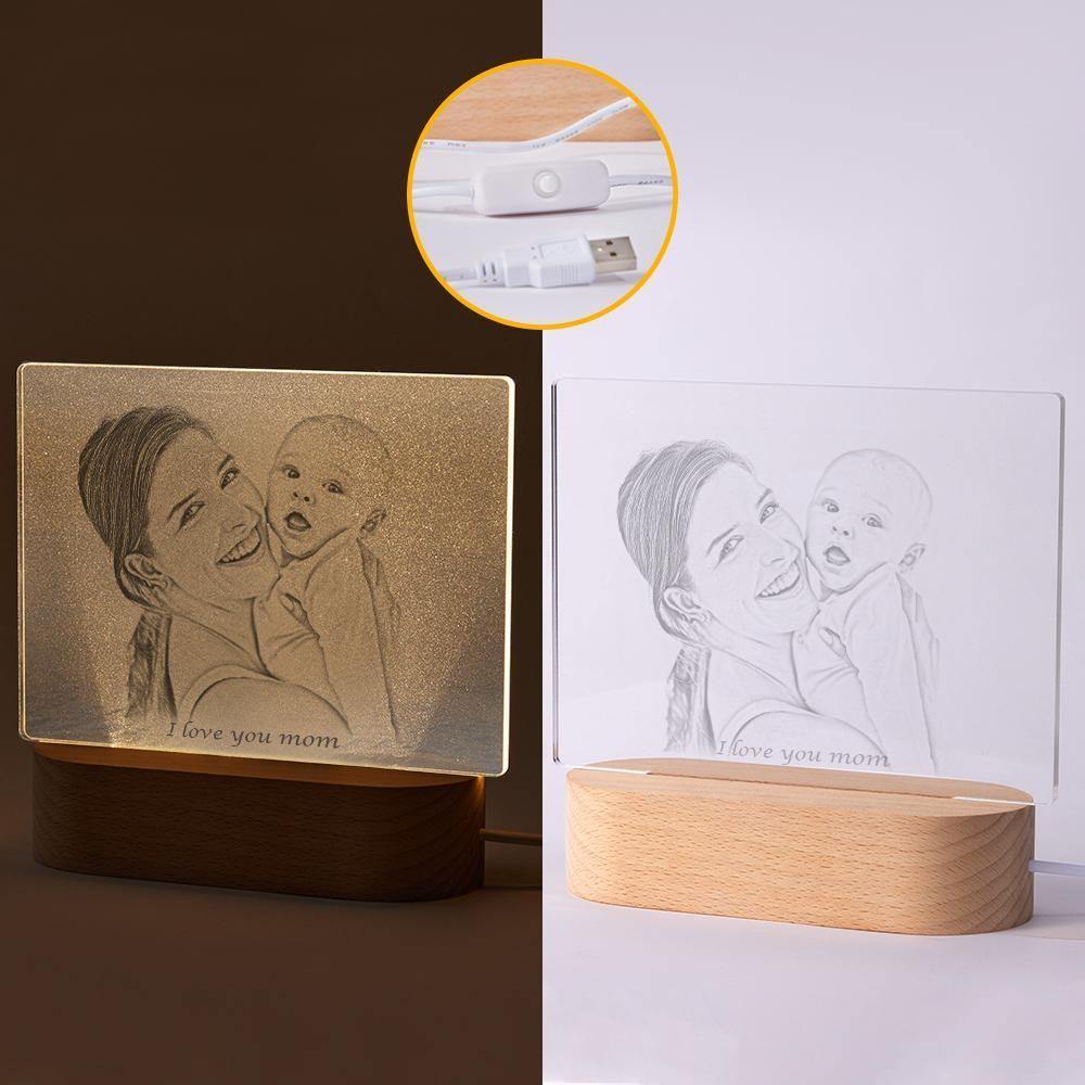 Personalized Photo Engraved Night Light Mother Theme