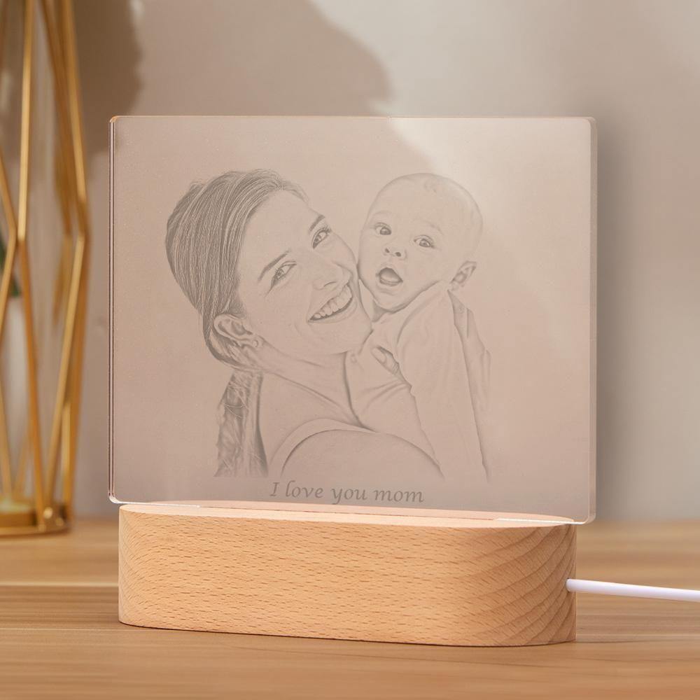 Personalized Photo Engraved Night Light Mother Theme
