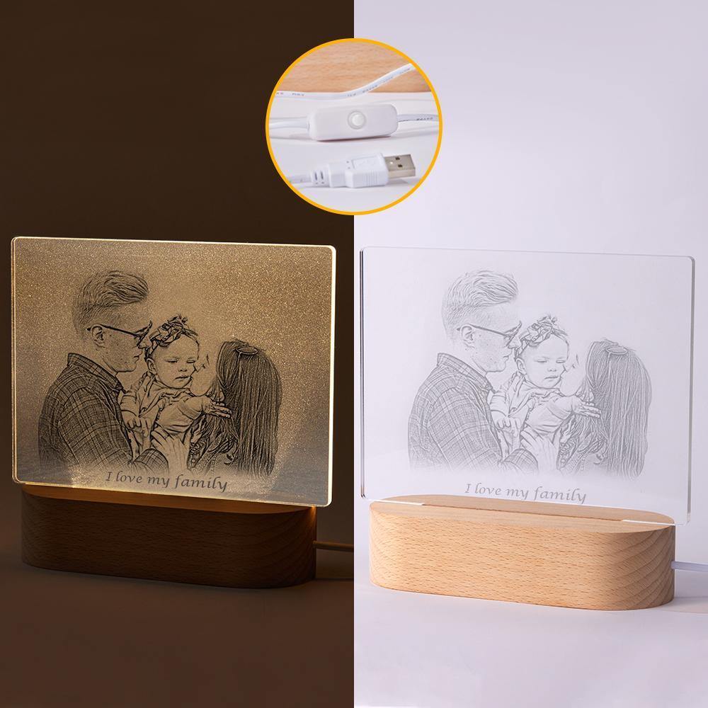 Personalized Photo Engraved Night Light Family Theme