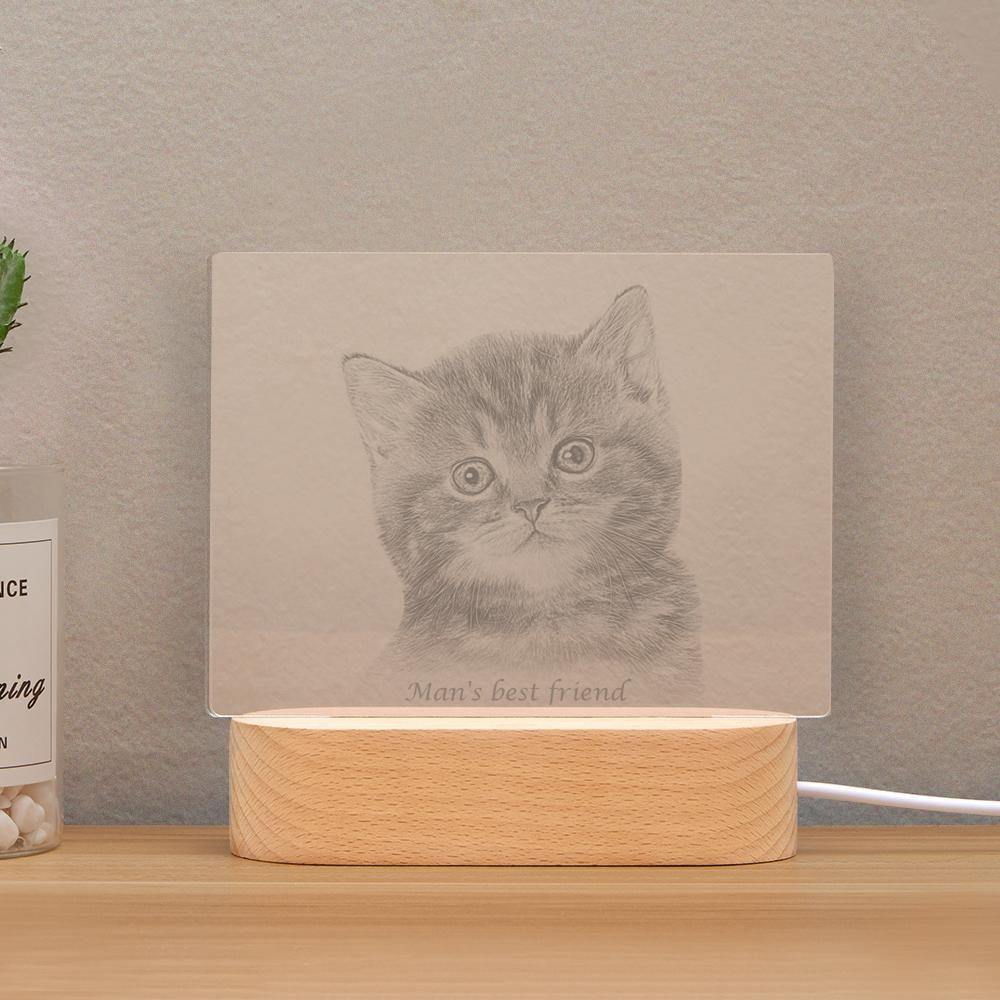 Personalized Photo Engraved Night Light Cat Theme