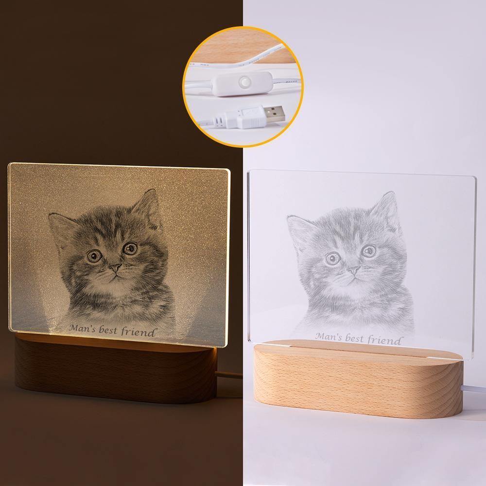 Personalized Photo Engraved Night Light Cat Theme