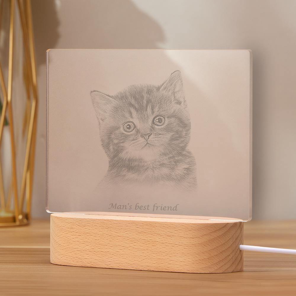 Personalized Photo Engraved Night Light Cat Theme