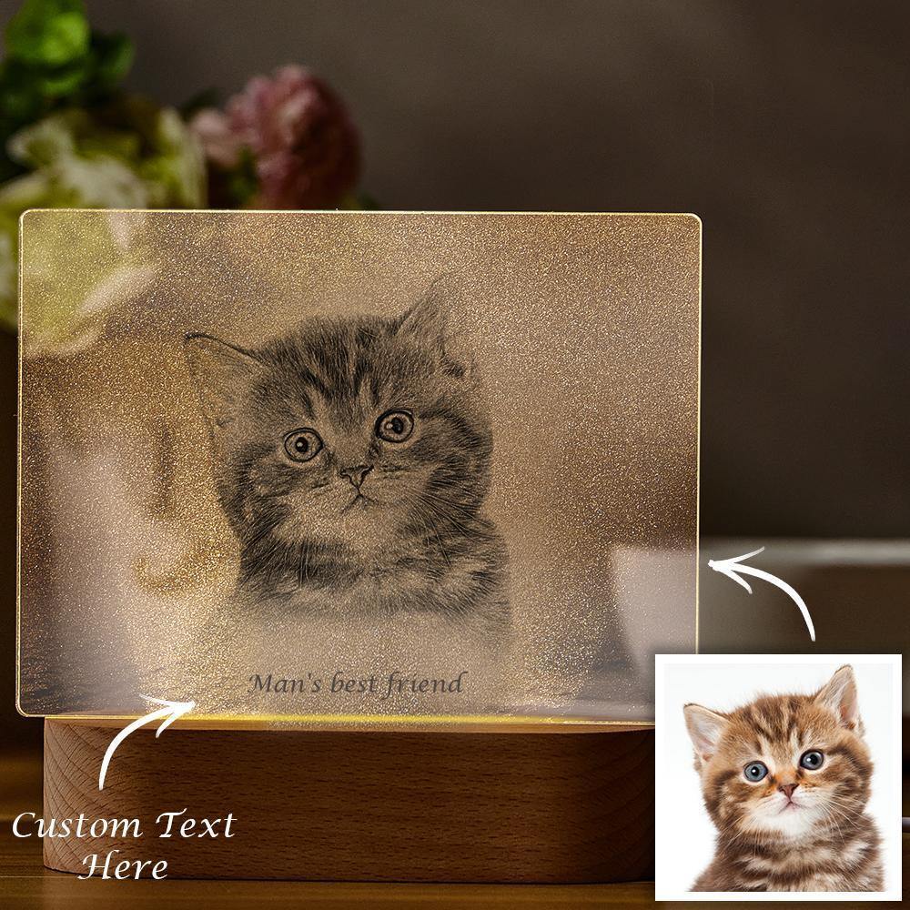 Personalized Photo Engraved Night Light Cat Theme