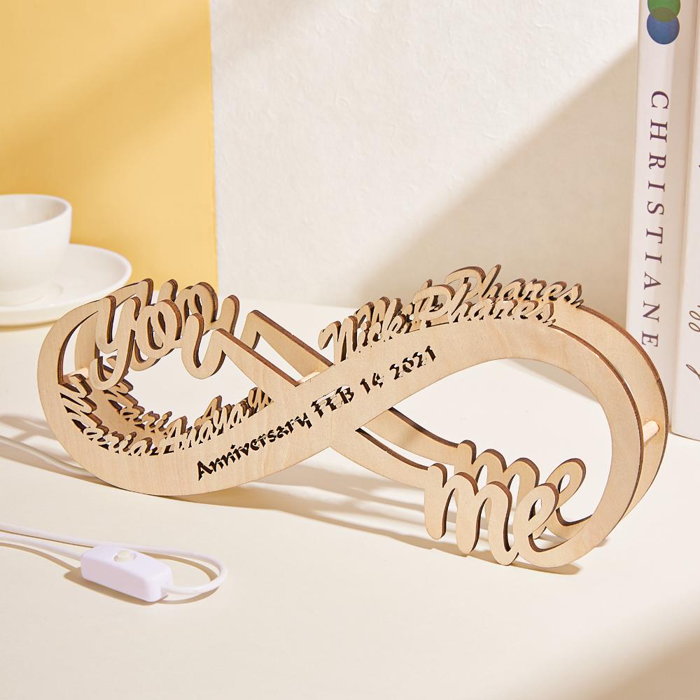 Custom Engraved Nightlight Wood Lamp Infinity Love Creative Gift for Her