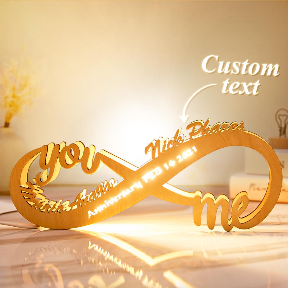 Custom Engraved Nightlight Wood Lamp Infinity Love Creative Gift for Her