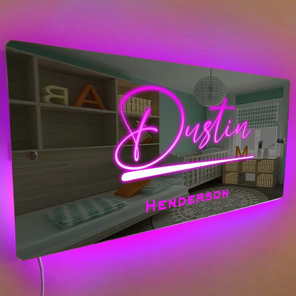 Custom Name Mirror Sign Custom Text Led Multi Color Light Up Wall Hanging Neon Signs Home Decor Gift For Kids