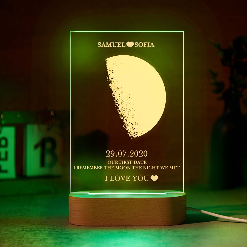 Custom Moon Phase Lamp with Personalized Names Text Seven Color Light