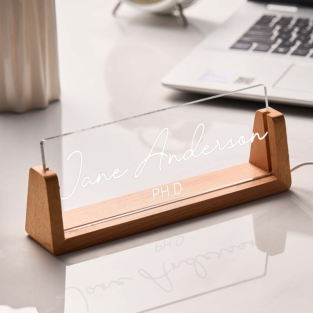 Custom Office Desk Name Plate Engraved Night Light With Text Office Gift