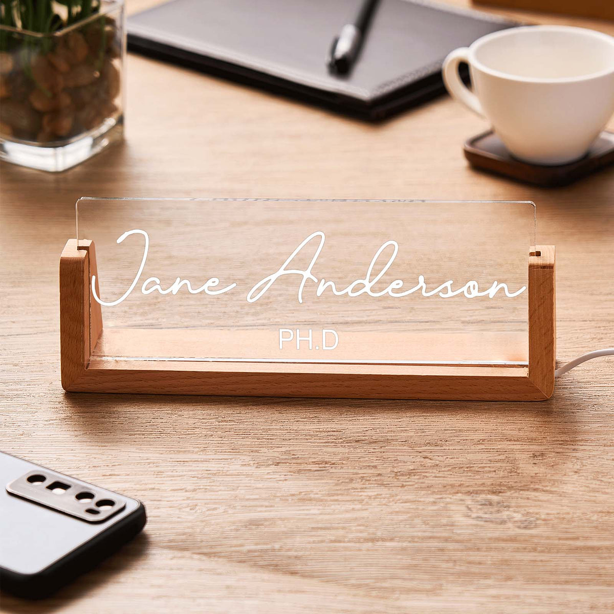 Custom Office Desk Name Plate Engraved Night Light With Text Office Gift