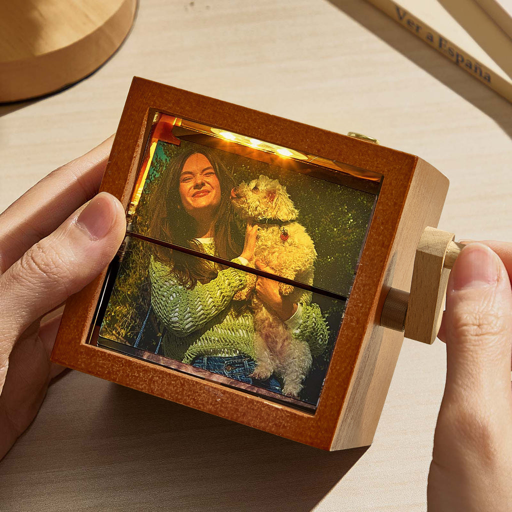 Custom Photo Flipbook Frame Animation Machine Mechanical Hand-cranked Flipbook Box Photo Album with Light Unique Valentine's Day Gifts