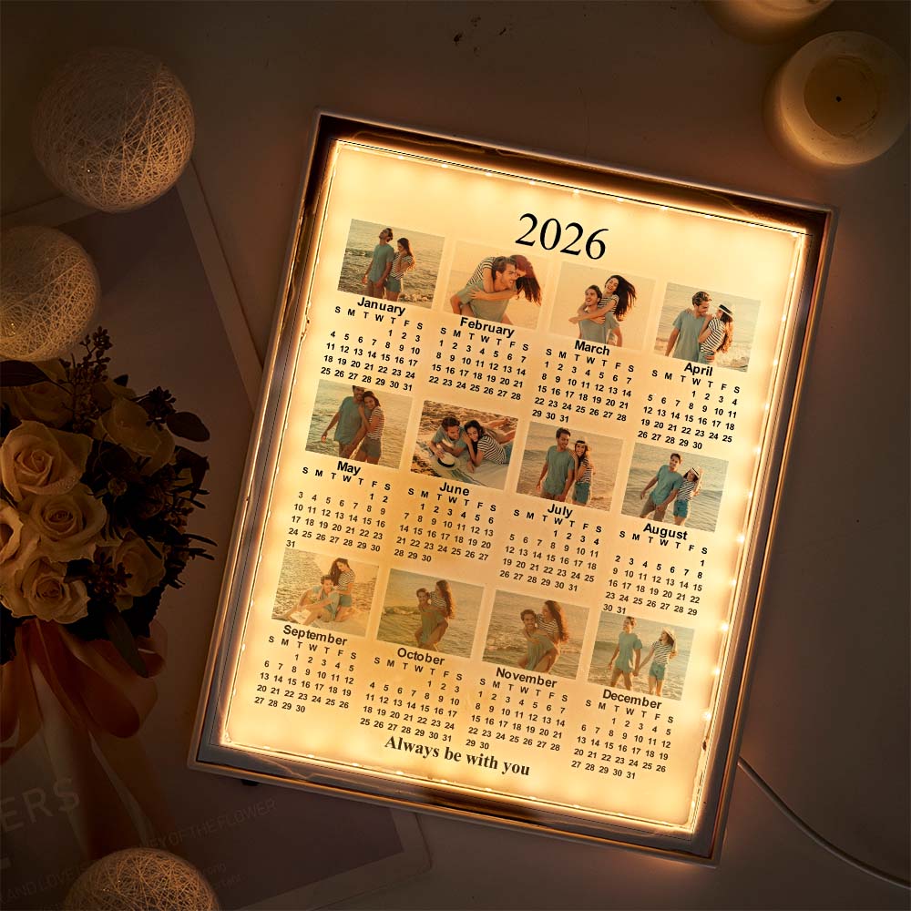 Personalized 2026 Calendar Mirror Light Box with Photo