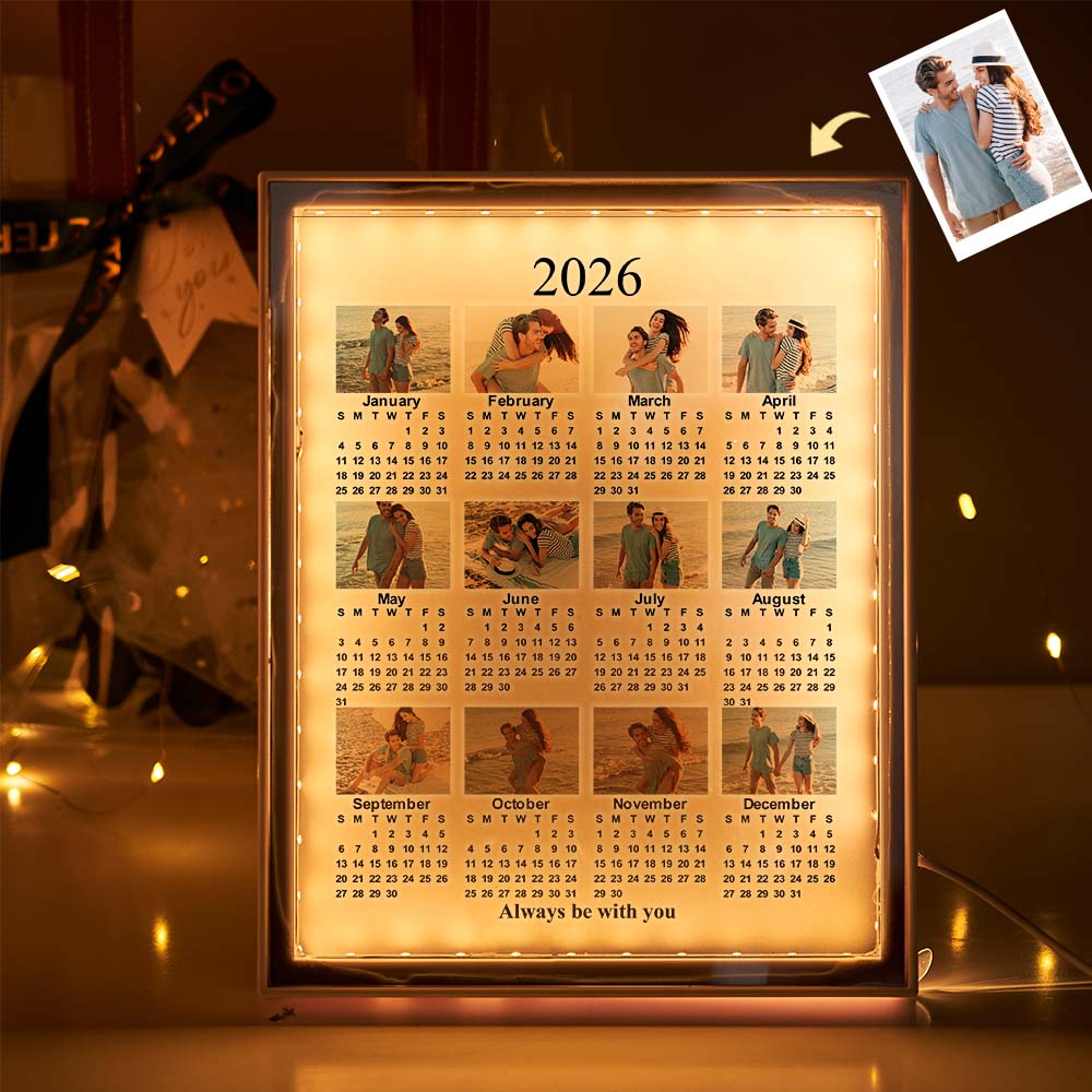 Personalized 2026 Calendar Mirror Light Box with Photo