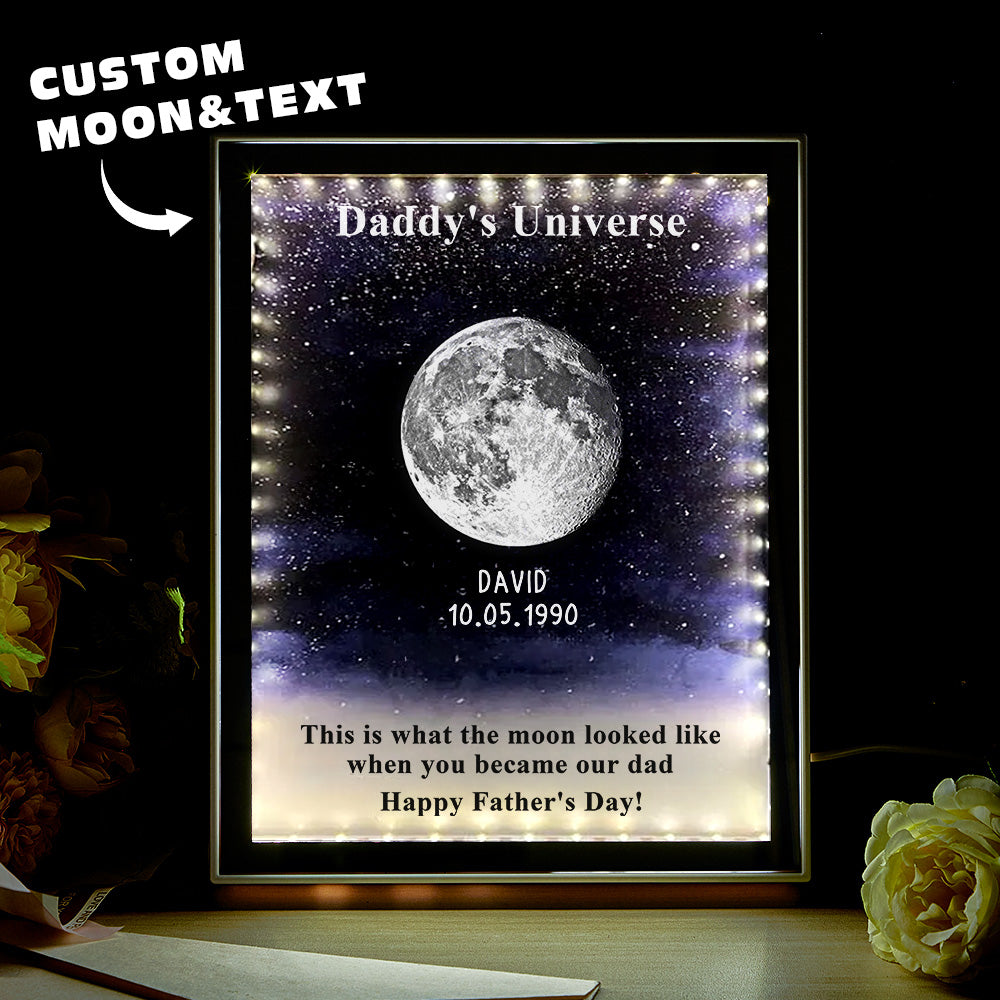 Starry Night Customize Birth Moon Phase Mirror Light Box Father's Day Gifts Daddy's Universe