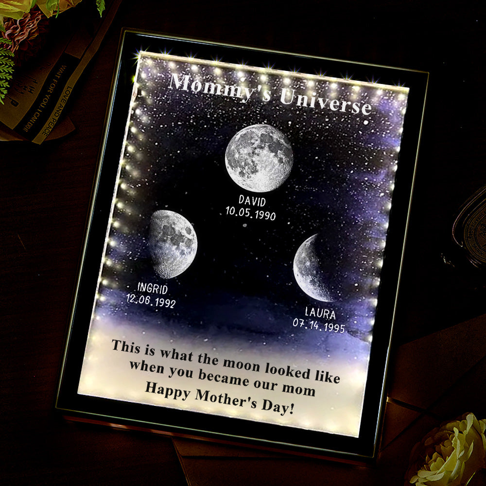 Starry Night Customize Birth Moon Phase Mirror Light Box Mother's Day Gifts Mommy's Universe
