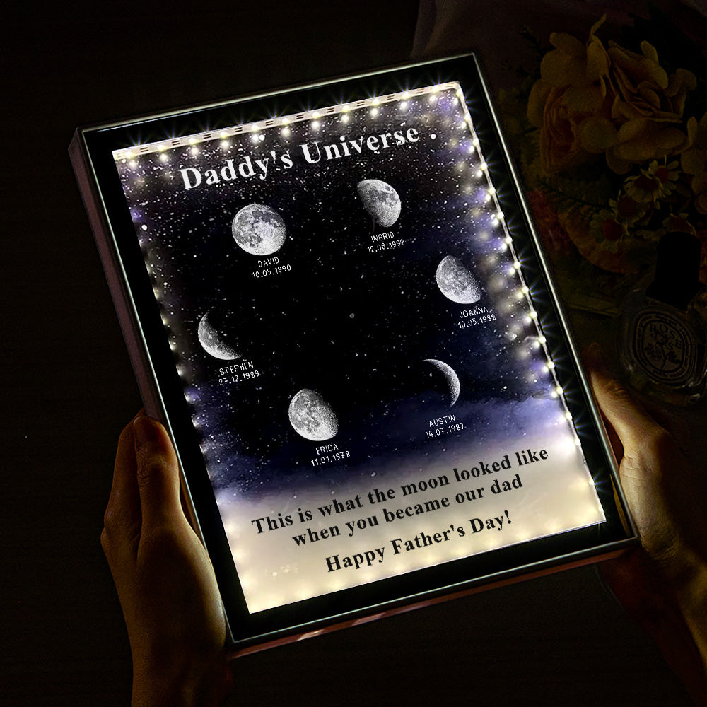 Starry Night Customize Birth Moon Phase Mirror Light Box Father's Day Gifts Daddy's Universe