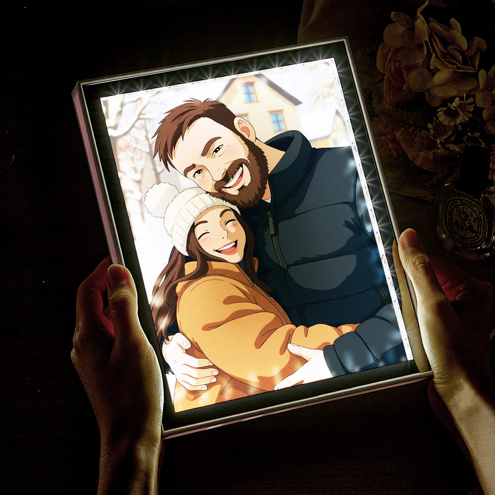Personalized Mirror Night Light Custom Photo Gibli Style Couple Gifts
