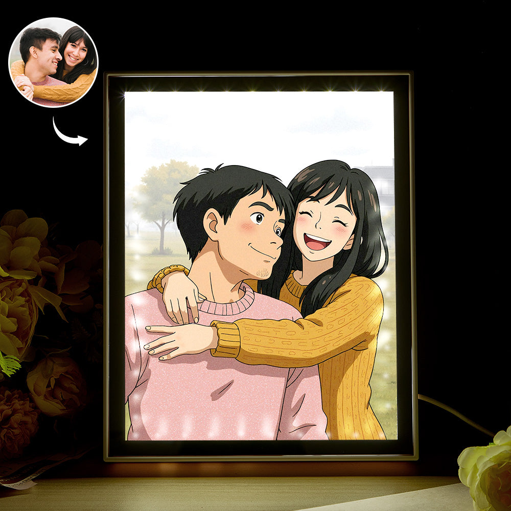 Personalized Mirror Night Light Custom Photo Gibli Style Couple Gifts