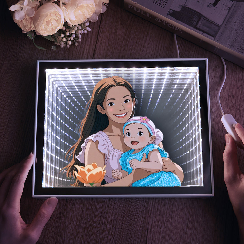 Personalized Gibli Style Mirror Night Light Custom Photo Night Light Best Gifts for Her