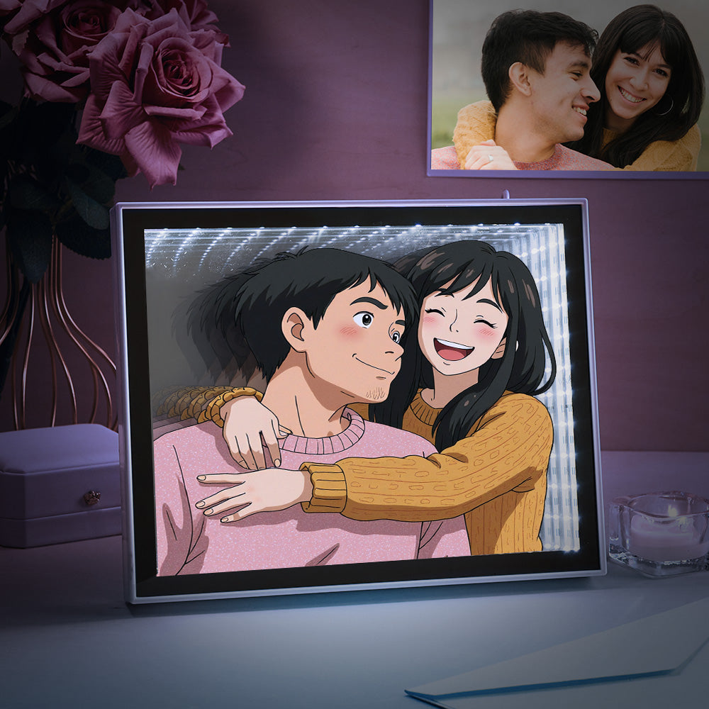 Personalized Gibli Style Mirror Night Light Custom Photo Night Light Best Gifts for Her