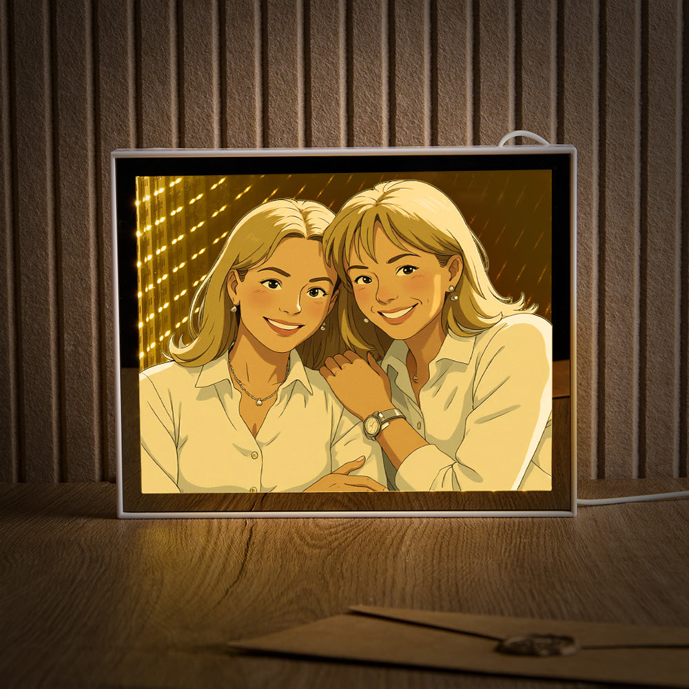 Personalized Gibli Style Mirror Night Light Custom Photo Night Light Best Gifts for Her