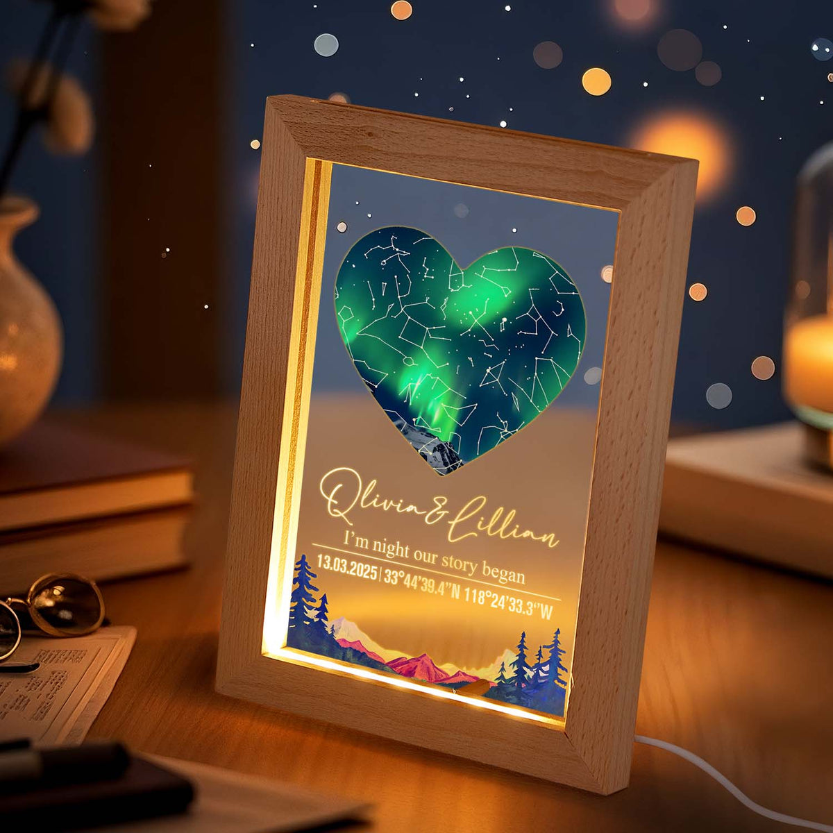 Custom Star Map Night Light Acrylic Lamp with Date Text and Wooden Base Home Decor for Valentine's Day Anniversary Gift for Couples