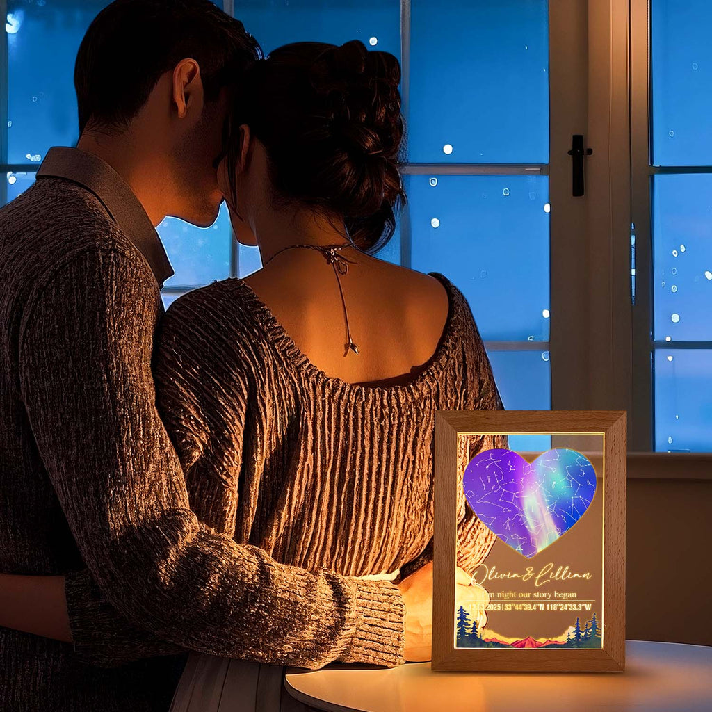 Custom Star Map Night Light Acrylic Lamp with Date Text and Wooden Base Home Decor for Valentine's Day Anniversary Gift for Couples
