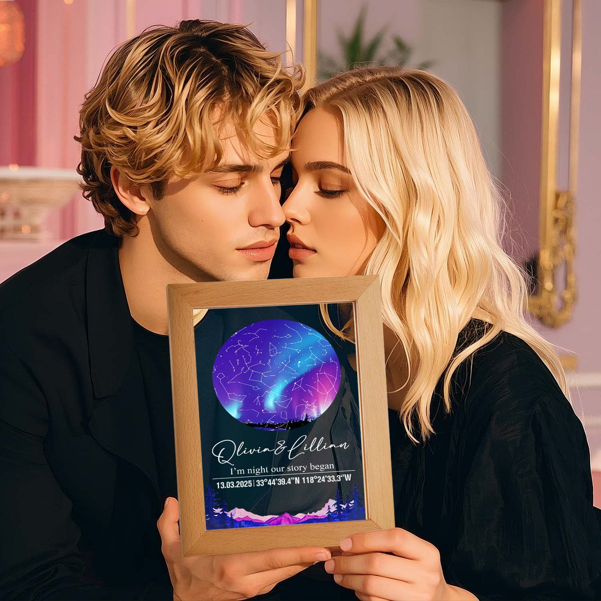 Custom Star Map Night Light Acrylic Lamp with Date Text and Wooden Base Home Decor for Valentine's Day Anniversary Gift for Couples