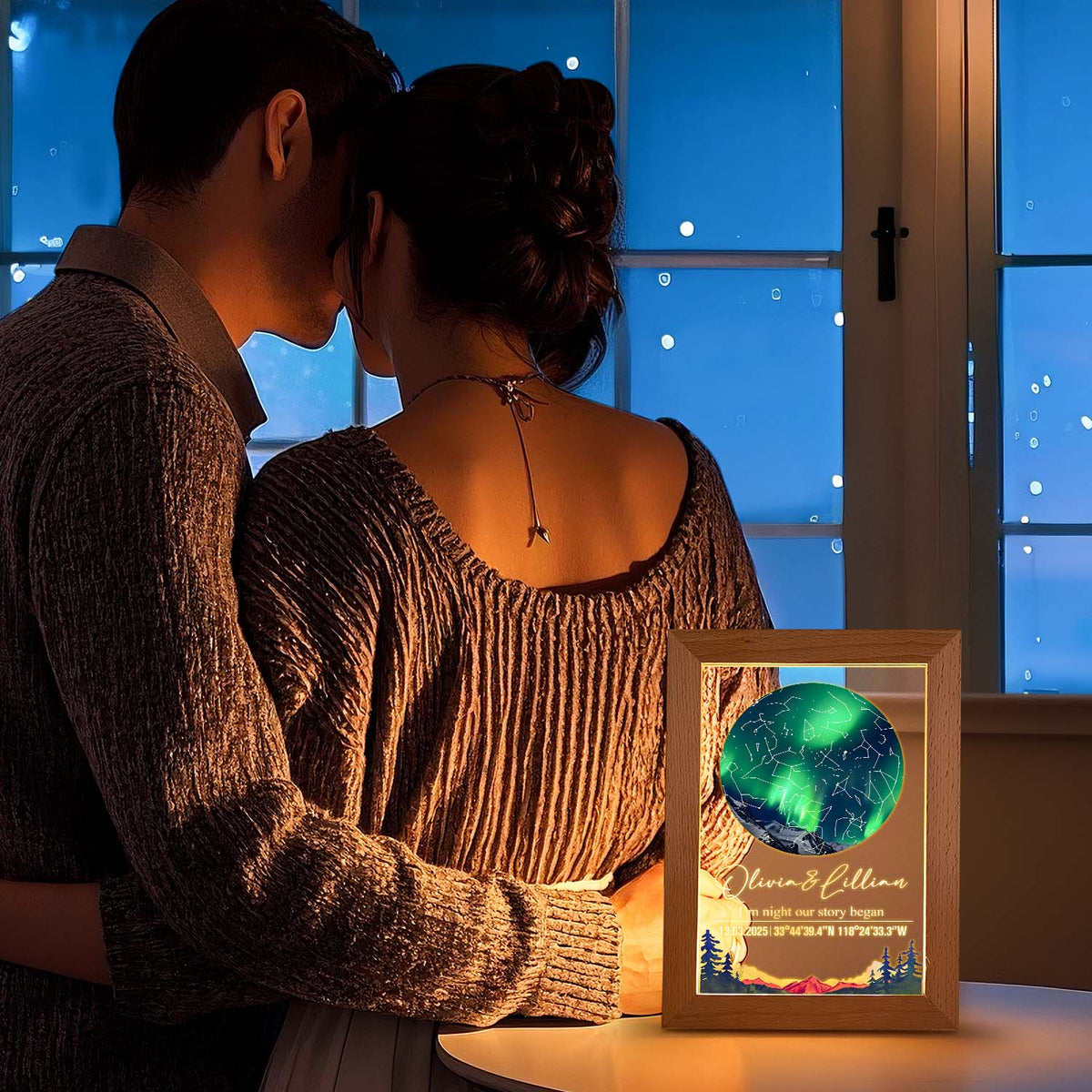 Custom Star Map Night Light Acrylic Lamp with Date Text and Wooden Base Home Decor for Valentine's Day Anniversary Gift for Couples