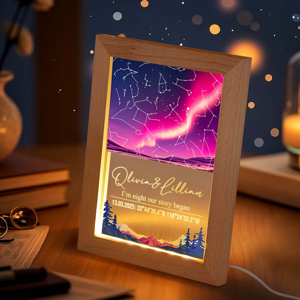 Custom Star Map Night Light Acrylic Lamp with Date Text and Wooden Base Home Decor for Valentine's Day Anniversary Gift for Couples